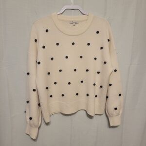 Madewell Cream Sweater with Black Polka Dots Merino Wool Blend Size L